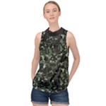 Precision Pursuit: Hunting Motif Camouflage Pattern High Neck Satin Top