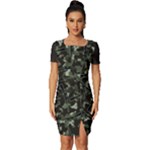 Precision Pursuit: Hunting Motif Camouflage Pattern Fitted Knot Split End Bodycon Dress