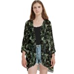 Precision Pursuit: Hunting Motif Camouflage Pattern Open Front 3/4 Sleeve Batwing Chiffon Cardigan Kimono