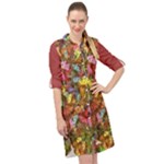 Vivid Cactus Charm Design Pattern Long Sleeve Mini Shirt Dress