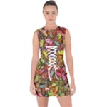 Vivid Cactus Charm Design Pattern Lace Up Front Bodycon Dress