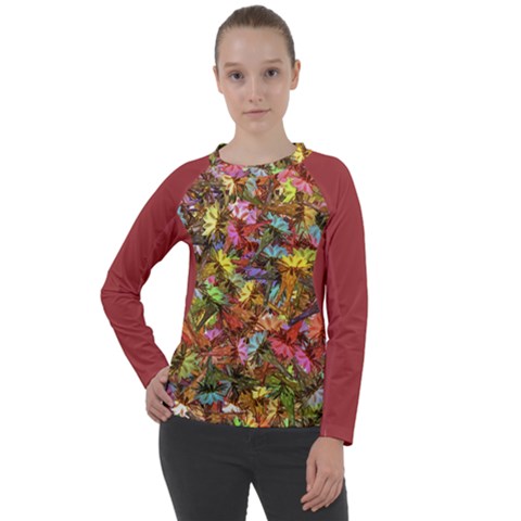 Vivid Cactus Charm Design Pattern Women s Long Sleeve Raglan T