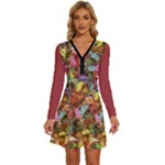 Vivid Cactus Charm Design Pattern Long Sleeve Deep V Mini Dress 