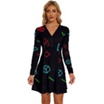 Amoled Long Sleeve Deep V Mini Dress 