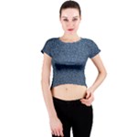 Blue Denim Fabric Crew Neck Crop Top