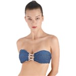 Blue Denim Fabric Twist Bandeau Bikini Top