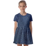 Blue Denim Fabric Kids  Short Sleeve Pinafore Style Dress