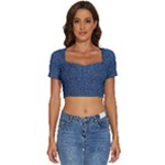 Blue Denim Fabric Short Sleeve Square Neckline Crop Top 