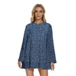 Blue Denim Fabric Round Neck Long Sleeve Bohemian Style Chiffon Mini Dress