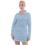 Blue Denim Texture, Macro Women s Long Sleeve Casual Dress