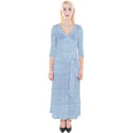 Blue Denim Texture, Macro Quarter Sleeve Wrap Maxi Dress