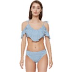 Blue Denim Texture, Macro Ruffle Edge Tie Up Bikini Set	