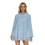 Blue Denim Texture, Macro Round Neck Long Sleeve Bohemian Style Chiffon Mini Dress