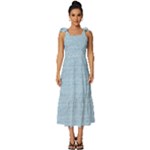 Blue Denim Texture, Macro Tie-Strap Tiered Midi Chiffon Dress