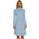 Blue Denim Texture, Macro Long Sleeve Shirt Collar A-Line Dress