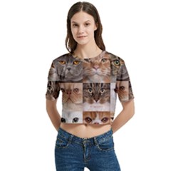 Women s Round Neck Short Sleeve Crop Top 