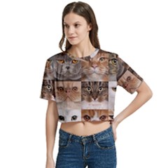 Women s Round Neck Short Sleeve Crop Top 