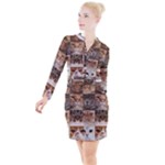 Breeds Of Cats Collage Button Long Sleeve Dress