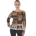 Breeds Of Cats Collage Off Shoulder Long Sleeve Velour Top