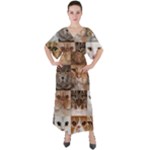 Breeds Of Cats Collage V-Neck Boho Style Maxi Dress