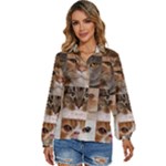 Breeds Of Cats Collage Women s Long Sleeve Button Up Shirt