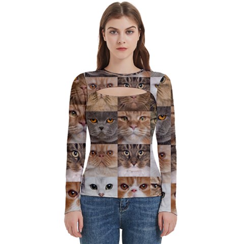 Breeds Of Cats Collage Women s Cut Out Long Sleeve T