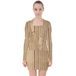 Brown Cardboard Texture Macro, Cardboard, Cardboard V-neck Bodycon Long Sleeve Dress