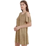 Brown Cardboard Texture Macro, Cardboard, Cardboard Women s Cold Shoulder Round Neck Mini Dress