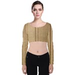 Brown Cardboard Texture Macro, Cardboard, Cardboard Velvet Long Sleeve Crop Top