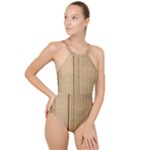 Brown Cardboard Texture Macro, Cardboard, Cardboard High Neck One Piece Swimsuit