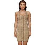 Brown Cardboard Texture Macro, Cardboard, Cardboard Sleeveless Wide Square Neckline Ruched Bodycon Dress