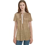 Brown Cardboard Texture Macro, Cardboard, Cardboard Women s Zip Front V-Neck Short Sleeve Casual Top Pocket Shirt