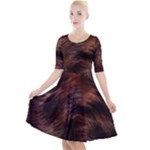 Brown Wool Texture Quarter Sleeve A-Line Dress With Pockets