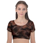 Brown Wool Texture Velvet Short Sleeve Crop Top 