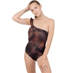 Brown Wool Texture Frilly One Shoulder Swimsuit