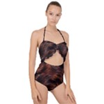 Brown Wool Texture Scallop Top Cut Out Swimsuit