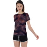 Brown Wool Texture Back Circle Cutout Sports T-Shirt