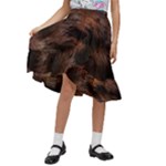 Brown Wool Texture Kids  Ruffle Flared Wrap Midi Skirt