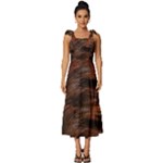 Brown Wool Texture Tie-Strap Tiered Midi Chiffon Dress