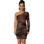 Brown Wool Texture Long Sleeve One Shoulder Mini Dress