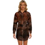 Brown Wool Texture Womens Long Sleeve Shirt Dress