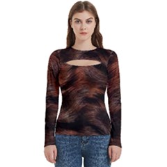 Brown Wool Texture Women s Cut Out Long Sleeve T