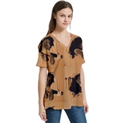 V-Neck Split Shoulder Casual T-Shirt 