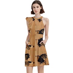 Cocktail Party Halter Sleeveless Dress With Pockets 