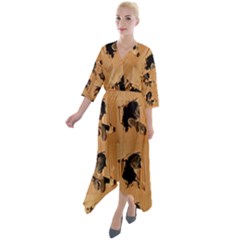 Quarter Sleeve Wrap Front Maxi Dress 