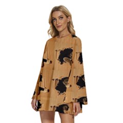 Round Neck Long Sleeve Bohemian Style Chiffon Mini Dress 