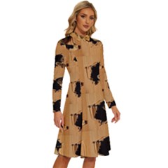 Long Sleeve Shirt Collar A-Line Dress 