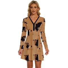 Long Sleeve Deep V Mini Dress  