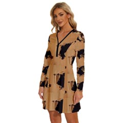 Long Sleeve Deep V Mini Dress  