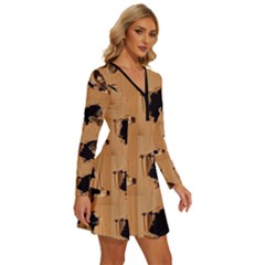 Long Sleeve Deep V Mini Dress  